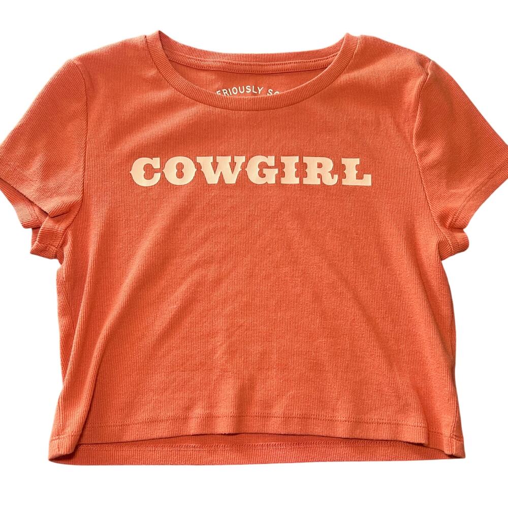 ✨Aeropostale Cowgirl Baby Tee Seriously Soft Orange Crop Top Size L Juniors